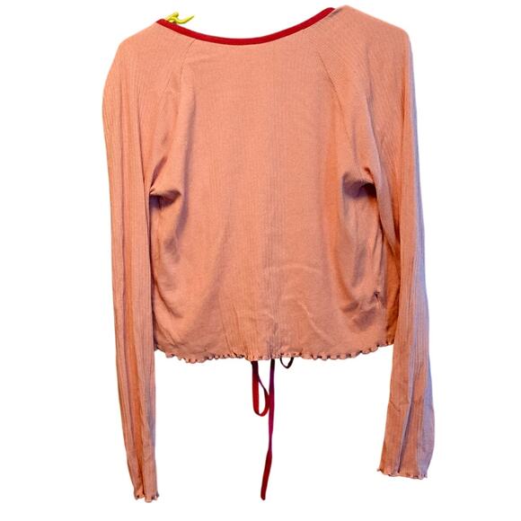 Anthropologie pink ribbed wrap top - Picture 2 of 5